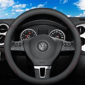 img 3 attached to 🔵 Universal Fit 15 Inch Auto Steering Wheel Cover - Carbon Fiber/Leather | Breathable, Anti-Slip & Odorless | RED/Blue