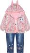 adorable baby & toddler girls' outfit set: leather hoodie, lace t-shirt & denim jeans by peacolate logo