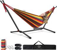 550 lb capacity universal multi-use cotton hammock with portable heavy duty steel stand and carrying bag for outdoor & indoor patio - easy to assemble logo