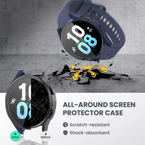 img 2 attached to 3-Pack Samsung Galaxy Watch 5 & 4 44Mm Screen Protector Case Accessories - Hard PC Face Cover Bumper HD Tempered Glass Film, Matte Black/Blue/Sliver