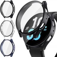 3-pack samsung galaxy watch 5 &amp; 4 44mm защитная пленка для экрана аксессуары - жесткий поликарбонатный лицевой чехол бампер пленка из закаленного стекла высокой четкости, матовый черный / синий / серебристый логотип