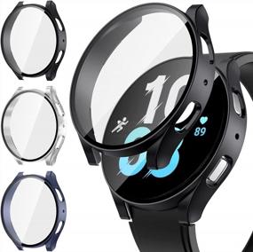 img 4 attached to 3-Pack Samsung Galaxy Watch 5 &amp; 4 44Mm Защитная пленка для экрана Аксессуары - Жесткий поликарбонатный лицевой чехол Бампер Пленка из закаленного стекла высокой четкости, матовый черный / синий / серебристый