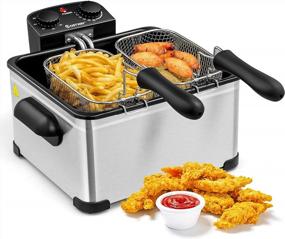 img 4 attached to ARLIME Triple Basket Electric Deep Fryer Professional Grade, 5.3QT/21-Cup Deep Fryers With 3 Basket 1700W Stainless-Steel Home Fryer With Lid, Viewing Window & Adjustable Temperature Timer For Kitchen& Party Gathering (5.3 QT)