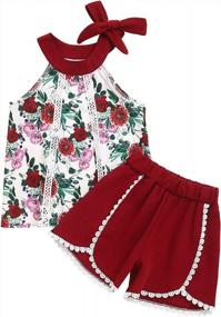 img 4 attached to Stylish 3-Piece Clothing Set For Toddler Girls: Floral Camisole Top With Ruffle Lace, Flower Shorts, And Sun Hat