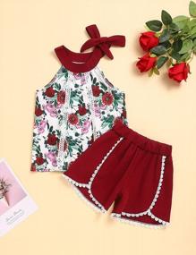 img 3 attached to Stylish 3-Piece Clothing Set For Toddler Girls: Floral Camisole Top With Ruffle Lace, Flower Shorts, And Sun Hat