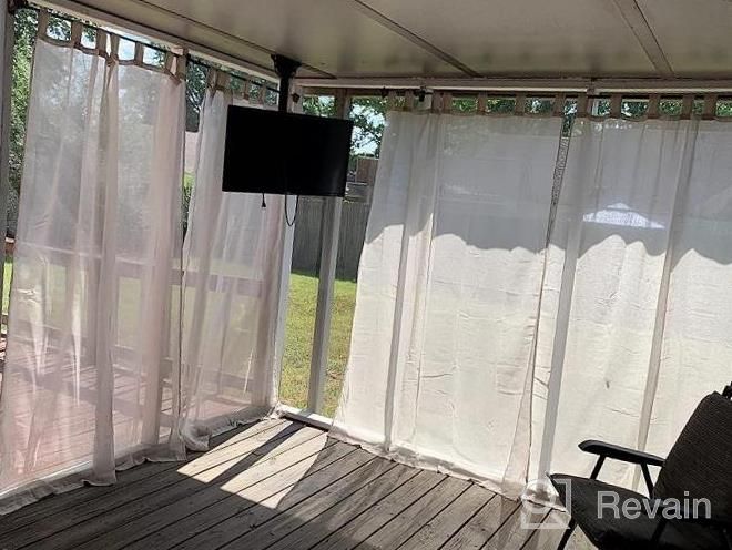 img 1 attached to Waterproof Outdoor Linen Sheer Patio Curtains With Light Filtering Privacy - Detachable Tab Top For Gazebo, Cabana, And Porch Decor - White, 2 Pieces, W52 X L84 review by Robert Decamps