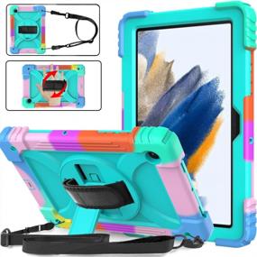 img 4 attached to Protect Your Samsung Galaxy Tab A8 10.5 With BMOUO'S Shockproof Turquoise Case - Includes Swivel Stand And Straps For Hands-Free Convenience!