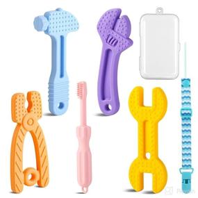img 4 attached to 👶 BPA Free Teething Toys for Babies 0-6 Months | Silicone Teething Toys for Babies 6-12 Months | Baby Chew Toys Set | Freezer-Friendly Baby Teething Toys (5 Pack) with Hammer, Wrench, Spanner, Pliers - Perfect Baby Gifts for Boys