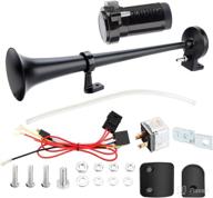 🔊 big auto parts 12v single trumpet air horn with compressor - powerful 150db loud sound for trucks, boats, suvs, trains (black) logo