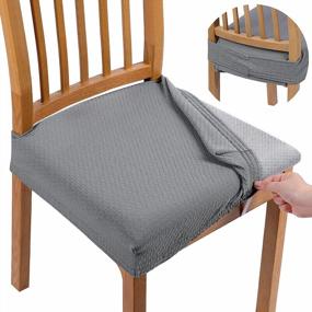 img 4 attached to 4-Pack Light Grey Smiry Stretch Jacquard Chair Seat Covers - Removable, Washable Anti-Dust Dining Room Protector Slipcovers.