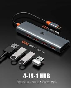 img 3 attached to 4-Port USB 3.1 Hub With 10Gbps SuperSpeed, USB C Adapter For MacBook Pro/Air, IMac, Dell, Chromebook And Other Type C Devices - Tiergrade USB C Hub