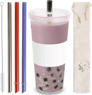 🥤 milk n' pearls leak-proof reusable boba cup - easy-to-clean smoothie cup - double-walled bubble tea cup - 24 oz boba cups with lids and straw - enhancing seo logo