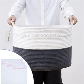 img 4 attached to 🧺 Large Cotton Rope Storage Basket with Handles and 3 Laundry Bags - Baby Laundry Woven Basket - 21.7 x 21.7 x 13.8 Inch - Nursery Toy Basket - Bedroom Living Room Floor Blanket Basket - 87L