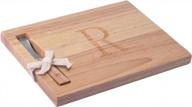 personalized r monogram cheese board set with oak wood and spreaders logo