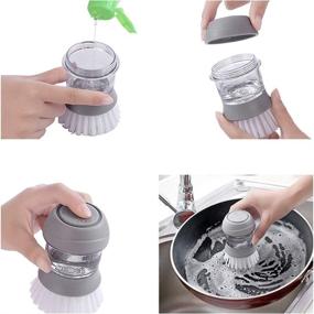 img 3 attached to 🧽 Gray Soap Dispensing Palm Scrub Brush Set with Drip Tray - Easyline Pro Kitchen Scrubber for Cleaning Dishes, Pots, Pans, and Sink