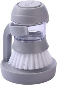 img 4 attached to 🧽 Gray Soap Dispensing Palm Scrub Brush Set with Drip Tray - Easyline Pro Kitchen Scrubber for Cleaning Dishes, Pots, Pans, and Sink