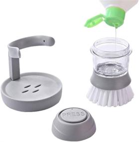 img 2 attached to 🧽 Gray Soap Dispensing Palm Scrub Brush Set with Drip Tray - Easyline Pro Kitchen Scrubber for Cleaning Dishes, Pots, Pans, and Sink