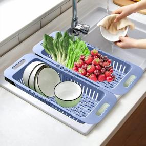 img 4 attached to 2 Pack Collapsible Colander Strainer Over Sink - Adjustable Drain Basket For Fruits & Vegetables In Kitchen (Blue) | MineSign