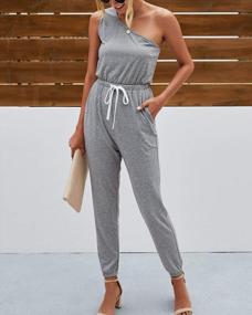 img 3 attached to Minipeach Womens Jumpsuit, One Shoulder Jumpsuits Elastic Cuff Long Pants Romper With Pockets