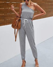 img 2 attached to Minipeach Womens Jumpsuit, One Shoulder Jumpsuits Elastic Cuff Long Pants Romper With Pockets