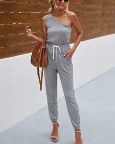 img 1 attached to Minipeach Womens Jumpsuit, One Shoulder Jumpsuits Elastic Cuff Long Pants Romper With Pockets