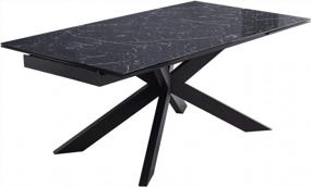 img 4 attached to Modern Dining Table With Extension Leaf, Seats 6-8, Thicker Top And Carbon Steel Pedestal, 70.9''(+40’’)X35.5''X30'', Stones Black - Perfect For Kitchen, Restaurant, And Home