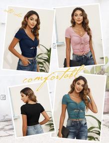 img 1 attached to Women'S Summer Sexy Crop Top Ruched Y2K V Neck Slim Short Sleeve Casual Basic Knit T Shirt Workout Tops