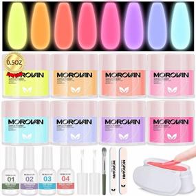 img 4 attached to Morovan Dip Powder Nail Kit Starter: 8 Colors Glow In The Dark Manicure Set For French Nails Art