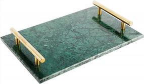 img 4 attached to Green Marble Stone Decorative Tray With Copper-Colored Handles - Handmade Nightstand Tray For Vanity, Dresser, Desk, And More By HighFree