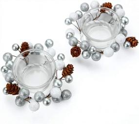 img 4 attached to Christmas Votive Candle Holders With Pinecone Berry Wreath Ring - Set Of 2 Glass Tealight Candles For Home, Wedding Decor (Exclude Candles)