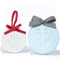 👶 baby leon footprint ornament kit - white + blue | clay molds & paint set | ideal baby shower gift for newborn girls & boys | new mom gift registry | handprint & pet paw print keepsake | safe air dry clay logo