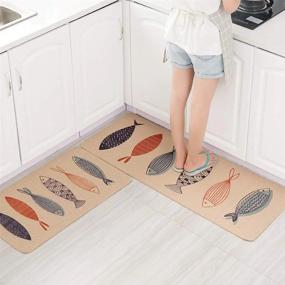 img 4 attached to Ukeler Set Of 2 Non-Slip Kitchen Rugs And Mats, Anti-Fatigue Hallway Kitchen Runner Rug Set Rubber Backing Floor Mat For Kitchen Laundry Bathroom (Fishes, 17" × 47"+17" × 29")