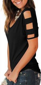 img 1 attached to Women'S Cold Shoulder Tops: Short Sleeve Cut Out, Deep V Neck T Shirts By Jescakoo