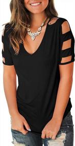 img 3 attached to Women'S Cold Shoulder Tops: Short Sleeve Cut Out, Deep V Neck T Shirts By Jescakoo