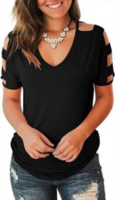 img 4 attached to Women'S Cold Shoulder Tops: Short Sleeve Cut Out, Deep V Neck T Shirts By Jescakoo
