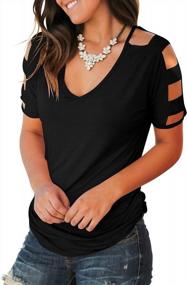 img 2 attached to Women'S Cold Shoulder Tops: Short Sleeve Cut Out, Deep V Neck T Shirts By Jescakoo