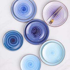 img 1 attached to Set Of 6 KitchenTour Large Ceramic Plates - Dishwasher And Microwave Safe, Perfect For Serving Salads, Desserts, Pizza, Steak And Pasta In Assorted Cool Colors