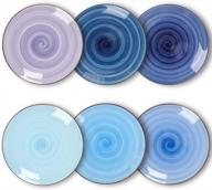 set of 6 kitchentour large ceramic plates - dishwasher and microwave safe, perfect for serving salads, desserts, pizza, steak and pasta in assorted cool colors logo