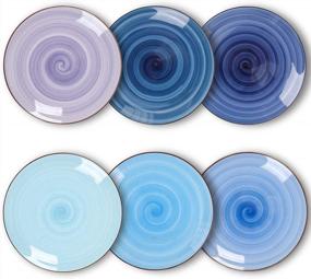 img 4 attached to Set Of 6 KitchenTour Large Ceramic Plates - Dishwasher And Microwave Safe, Perfect For Serving Salads, Desserts, Pizza, Steak And Pasta In Assorted Cool Colors