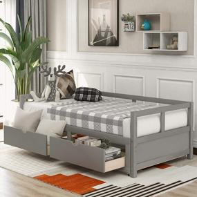 img 4 attached to Merax Grey Wooden Daybed W/ Trundle Bed & Storage Drawers - Perfect For Living Room Or Bedroom!