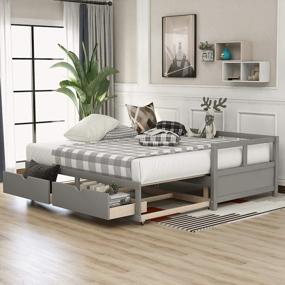 img 3 attached to Merax Grey Wooden Daybed W/ Trundle Bed & Storage Drawers - Perfect For Living Room Or Bedroom!