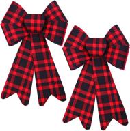 2 pack red buffalo plaid christmas bows - 12 x 18 inches - ideal for christmas tree, garland and outdoor decoration - xmas plastic bows by aneco logo