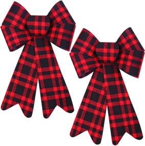 img 4 attached to 2 Pack Red Buffalo Plaid Christmas Bows - 12 X 18 Inches - Ideal For Christmas Tree, Garland And Outdoor Decoration - Xmas Plastic Bows By Aneco