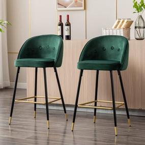 img 3 attached to Set Of 4 Green Velvet Bar Stools With Tufted Round Back And Gold Footrest For Dining Room And Kitchen Island