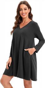 img 1 attached to Roiii Women'S V-Neck Long Sleeve Shift Mini Dress Casual Loose T-Shirt Dress With Pockets