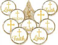 christian faith cross baptism party favor stickers - gold hope & love labels (180 count) logo