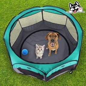 img 3 attached to 🐾 Large Dog Playpen, 45'' Portable and Foldable Pet Playpen with Water Resistant Design. Upgraded Puppy Playpen with Removable Cover and Bottom for Dogs, Cats, and Rabbits. Perfect for Indoor and Outdoor Use