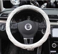 🚗 follicomfy comfort leather car steering wheel cover - anti slip universal 15 inch diamond & crown design - white логотип