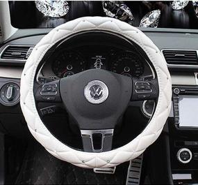 img 2 attached to 🚗 Follicomfy Comfort Leather Car Steering Wheel Cover - Anti Slip Universal 15 Inch Diamond & Crown Design - White