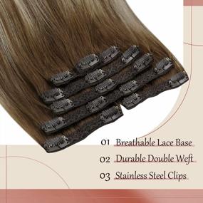 img 1 attached to 24 Inch Brown To Platinum Blonde Ombre Clip In Human Hair Extensions - 7Pcs 120G